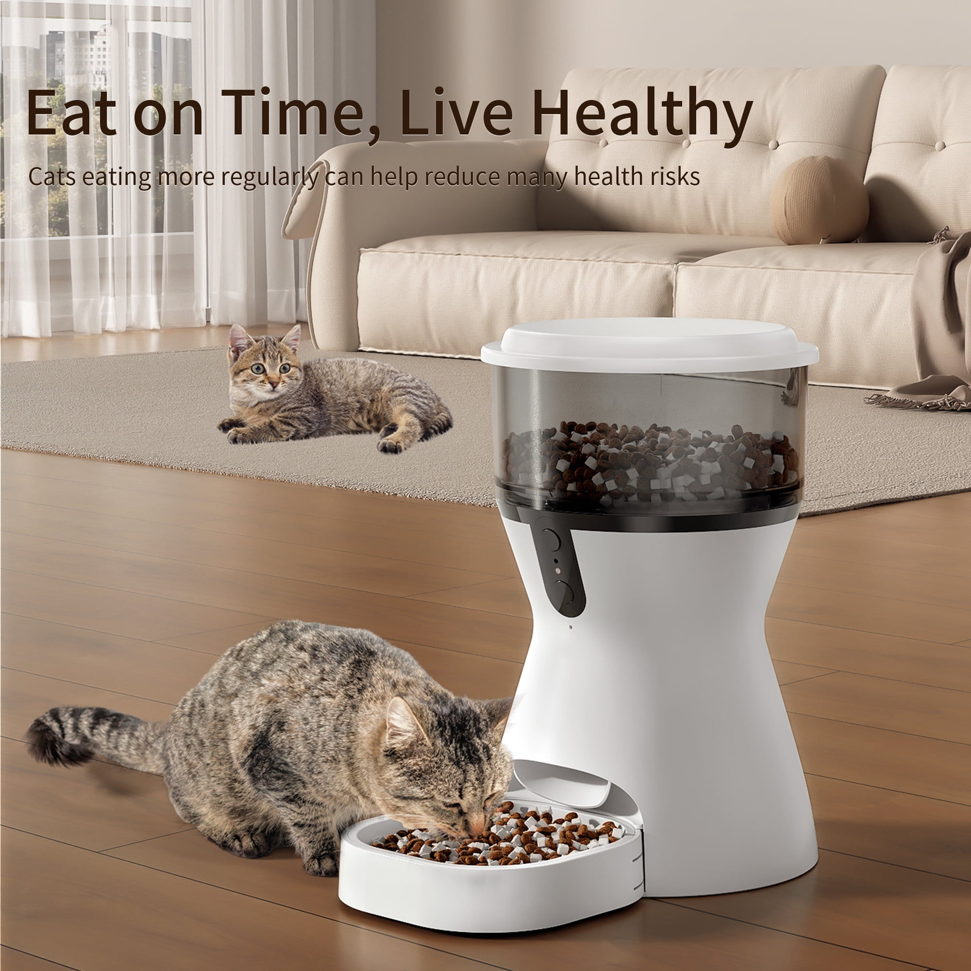 CATLK Automatic Cat Feeders, 4L Timed Cat Dry Food Dispenser, Dual Power Supply, Voice Recording, Anti-Clog Design, 2.4G Wi-Fi Programmable Cat Food Dispenser for Cats and Small Dogs
