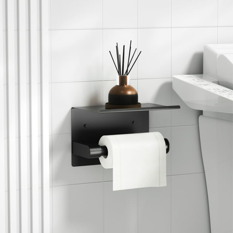 ASTOFLI Toilet Paper Holder with Shelf, Self-Adhesive&Wall Mount, Toilet  Roll Holder, Toilet Tissue Holder for Bathroom, Stainless Steel, Matte Black  