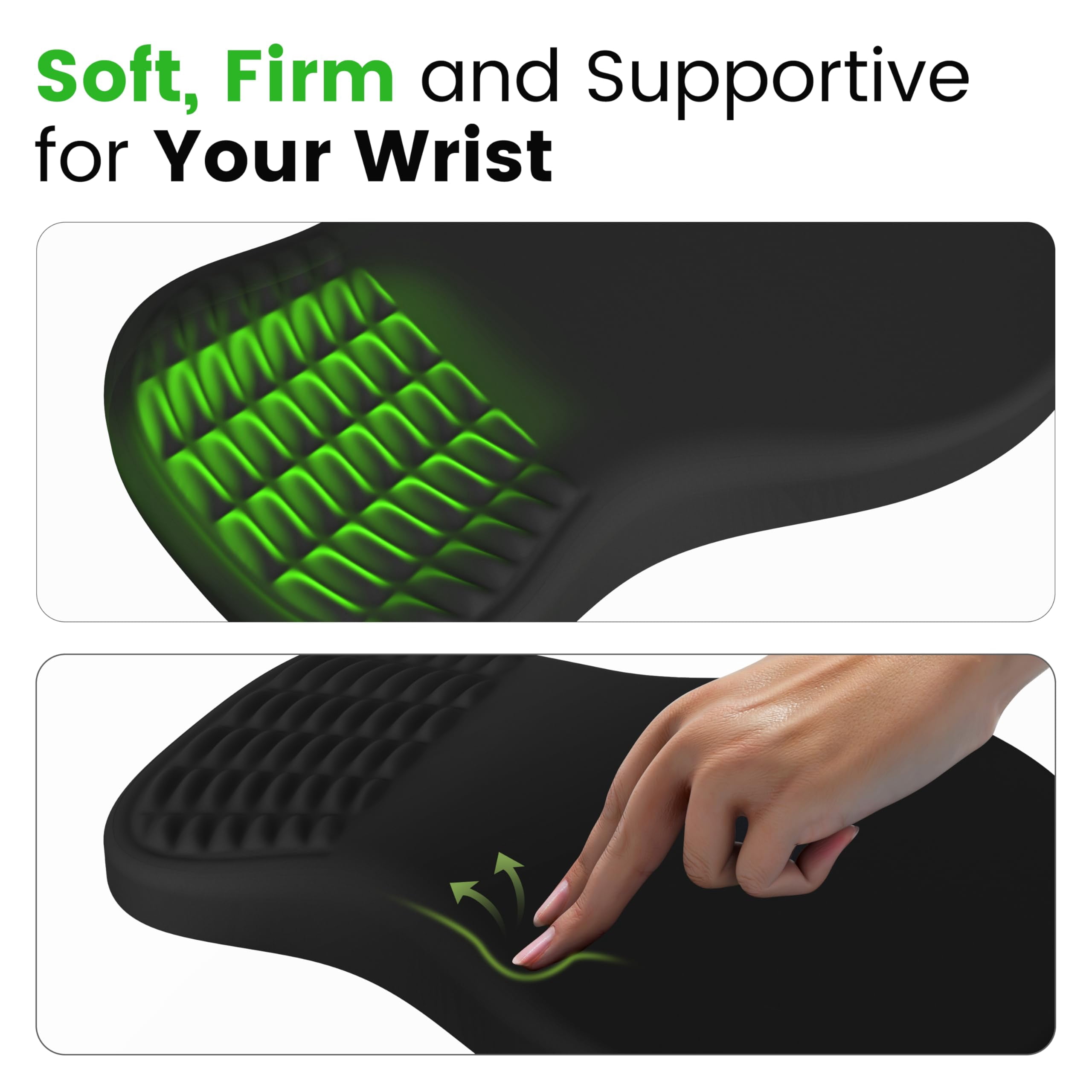 Mouse Pad With Wrist Rest  Memory Foam Support For Carpal Tunnel Non-slip Pu Base Comfortable Mousepad Office Home (black)