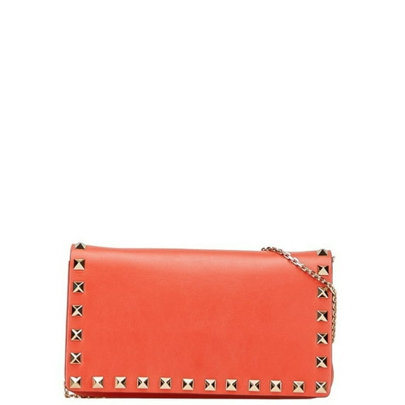 Pre-Owned Valentino Studded Chain Shoulder Bag in Orange Leather for Women