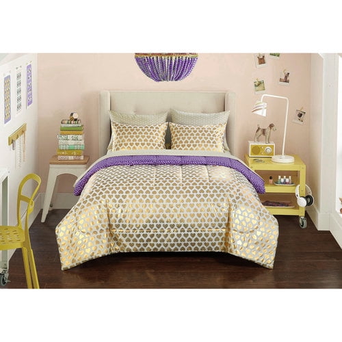 Heritage Club Gold Hearts Bed In A Bag, Purple And Gold Bedding King