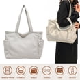 thumbnail image 7 of HUISZJ Corduroy Shoulder Bag, Large Capacity Tote Bag, Versatile Tote Handbag for Travel Commute Work (White), 7 of 7