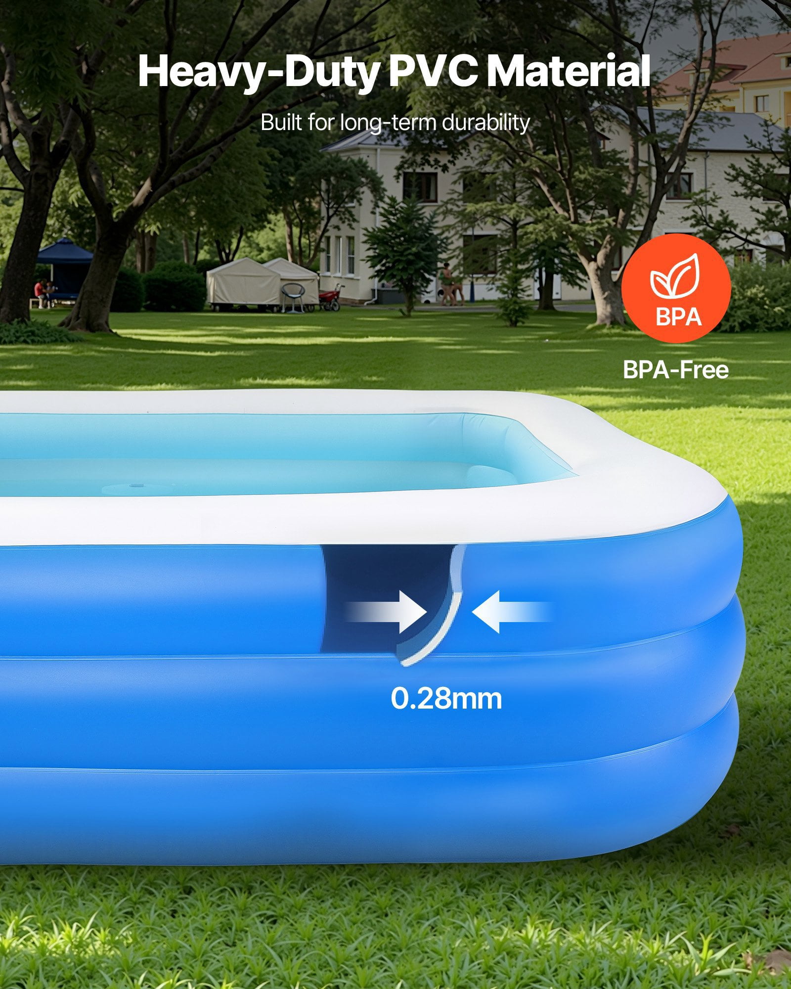 118 x 67 x 20 Inch Large Inflatable Swimming Pool, 3-Layer Rectangular Blow Up Pool for 4-5 People, Family Pool for Kids Adults Indoor Outdoor Summer Water Party, Blue White