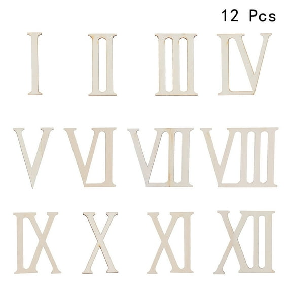 Masteelf Wooden Roman Numerals Slices for Decor Unfinished DIY Plaque Craft Perfect for Painting Khaki 12pcs