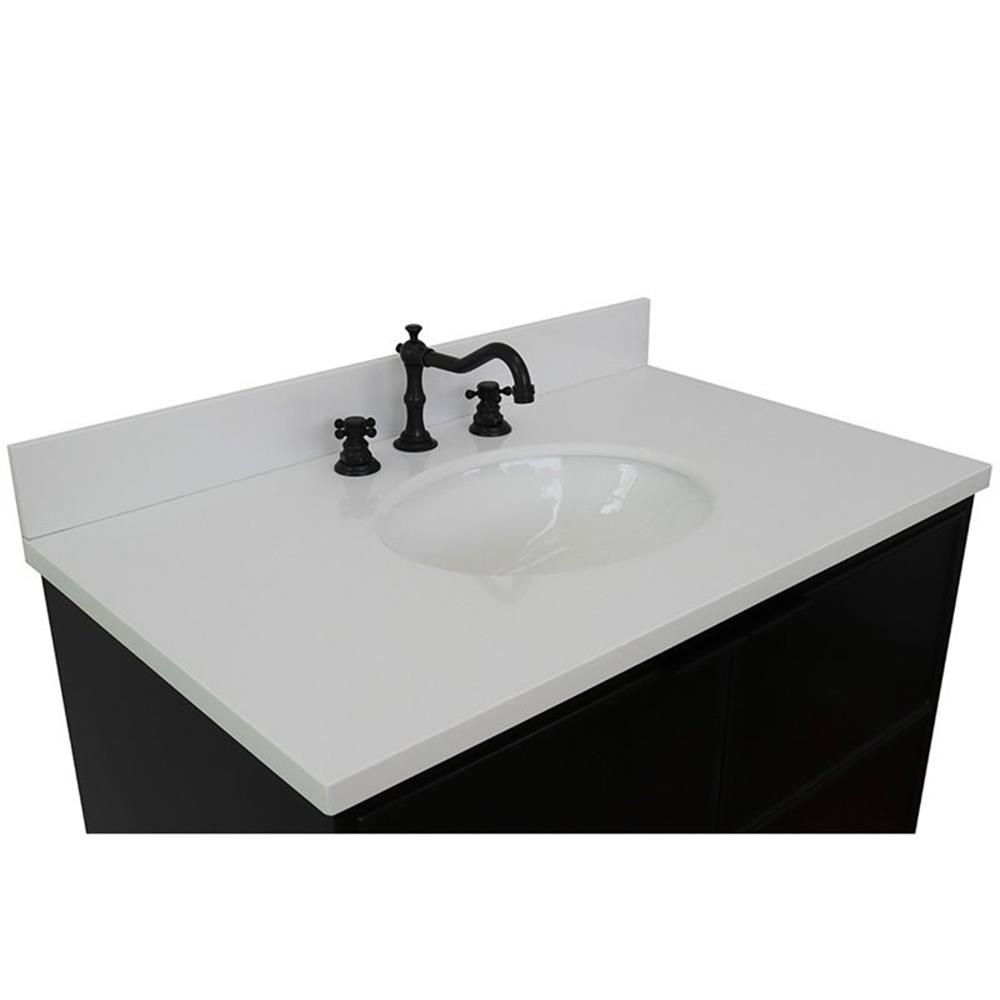 Bellaterra Home 37" Single wall mount vanity in Cappuccino finish top with White quartz and oval sink