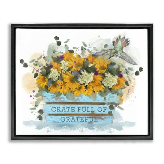 Stupell Industries Crate Full Of Grateful Botanical & Floral Painting Black Floater Framed Canvas Art Print Wall Art, 21 x 17