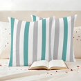 thumbnail image 3 of Turquoise Striped Outdoor Waterproof Pillow Covers, Geometric Vertical Grey Stripes White Decorative Square Throw Pillowcase Sofa Cushion Sham for Patio/Couch/Chair, 16"x16" 2 Pack, 3 of 8