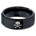 thumbnail image 2 of Tungsten Skull and Crossbones Bones Band Ring 8mm Men Women Comfort Fit Black Beveled Edge Polished, 2 of 4