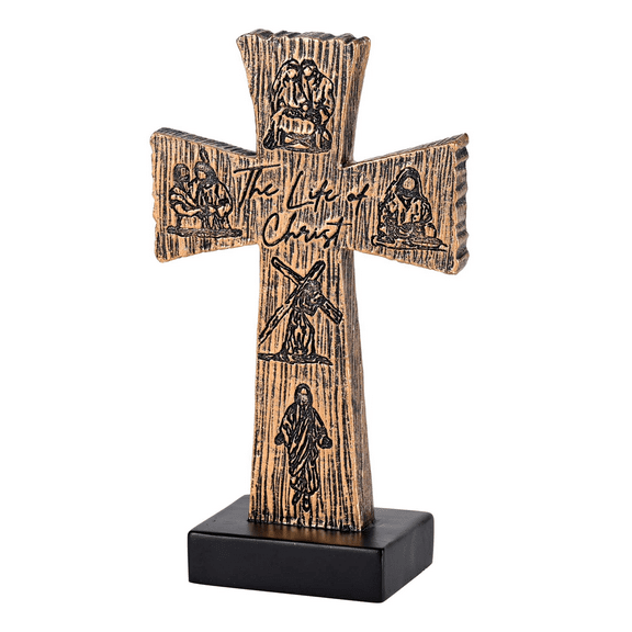 Dicksons TTCR-840 The Life of Christ Brown Woodgrain Finish 6 x 4 Inch Resin Decorative Figurine Tabletop Cross