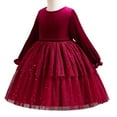 thumbnail image 3 of Little Girls Velvet Tulle Fall Winter Long Sleeve Holiday Cristmash Party Dress, 3 of 6