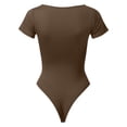 thumbnail image 4 of Women's Square Neck Sexy Ribbed Square Neck Short Sleeve Bodysuits Yoga Clothes, 4 of 4
