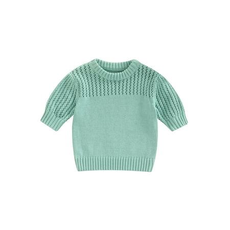

Sunisery Kids Toddler Baby Girls Boys Sweater Solid Color Round Neck Long Sleeve Hollow Out Knitwear Outfits Light Green 12-18 Months