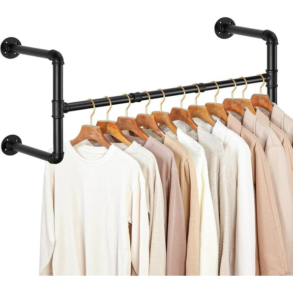 Industrial Pipe Clothes Rack 40" Wall Mounted Wall Clothing Rack for Hanging Clothes Black Garment Rack, 1 pack