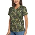 thumbnail image 5 of Yiaed Green Skulls Print Women's T Shirt V-Neck Short Sleeve Shirt Casual Breathable Tee Summer Tops-Small, 5 of 5