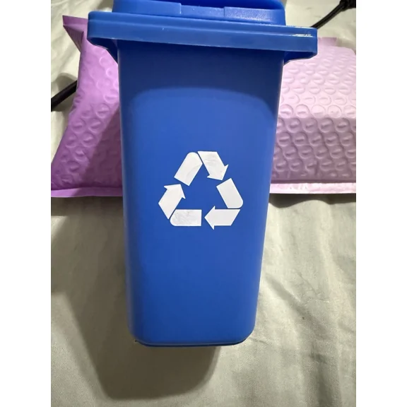 1 Desk Decor Pencil Holder Mini Blue Recycling Bin / Garbage Can 6In New