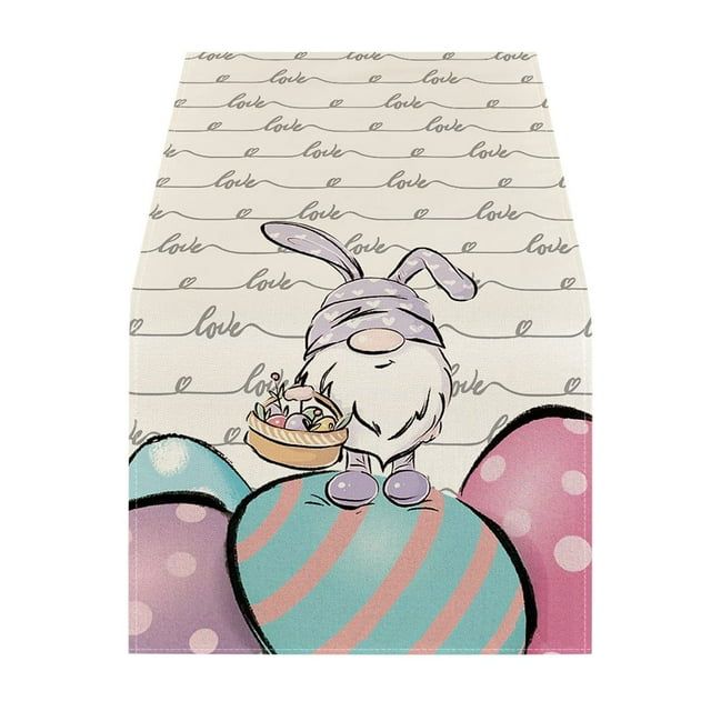 Dsscvnef Drapeau de Table de Pâques Lapin de Fête Œuf Petite Nappe en Lin Imprimée Décorations de Maison de Pâques compatible avec Chemins de Table Longs en Macramé