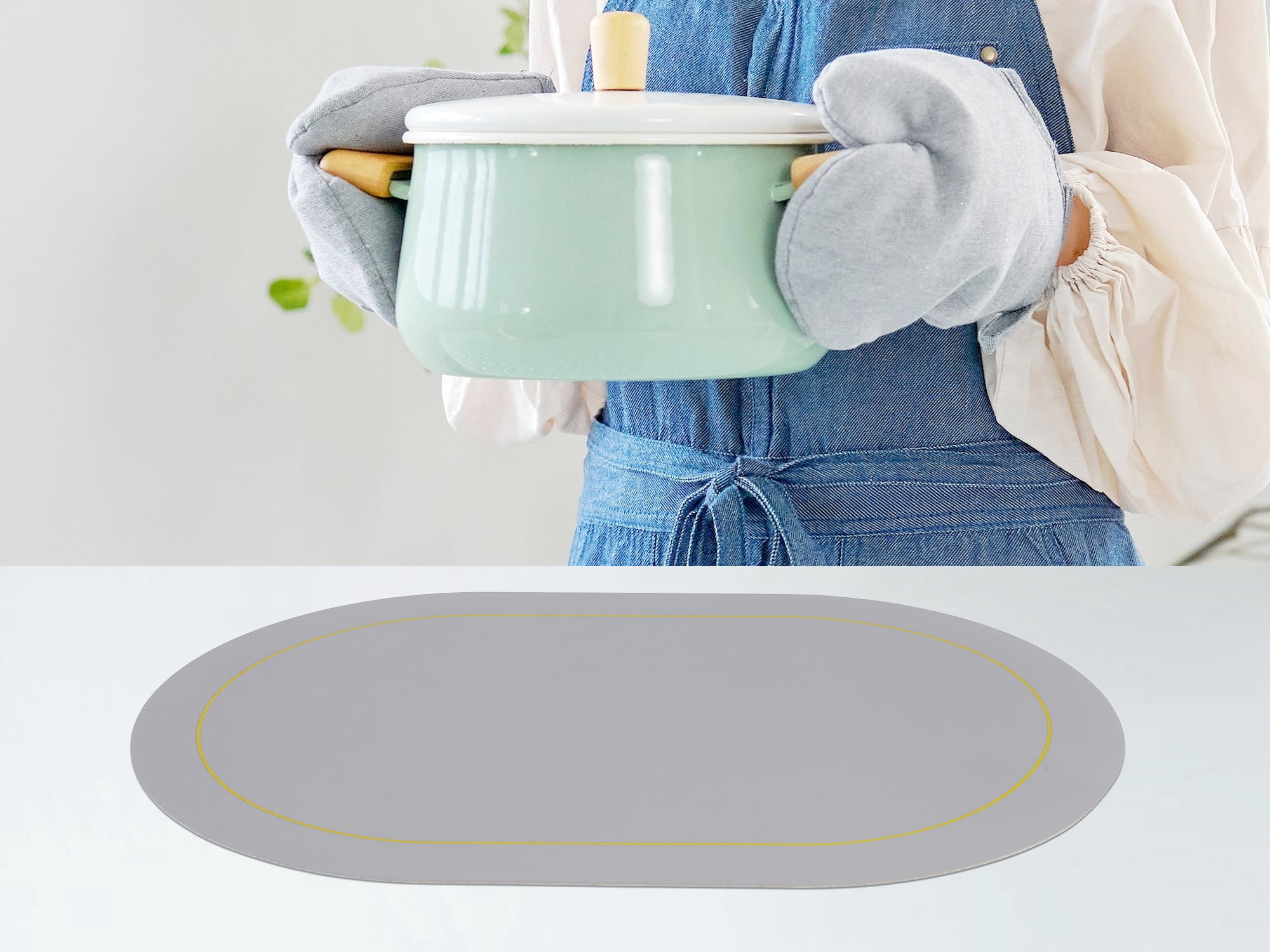 Unique Bargains Set of 6 Faux Leather Placemats Gray