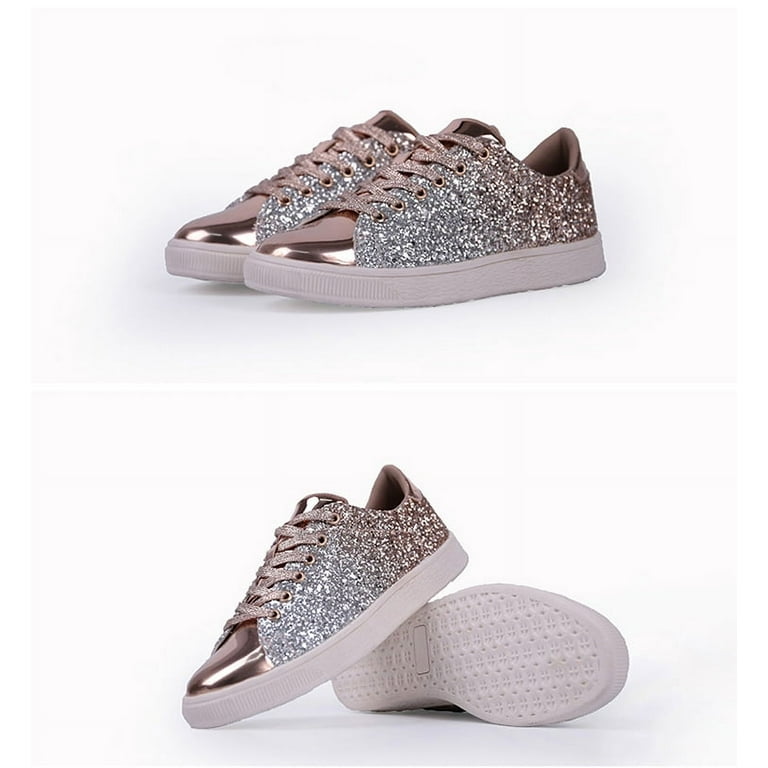 DOEYG Glitter Sneakers for Women Rhinestone Sneakers Sparkly Sneakers  Wedding Tennis Shoes for Bride Platform Bling Women's Fashion Sneakers  Dressy