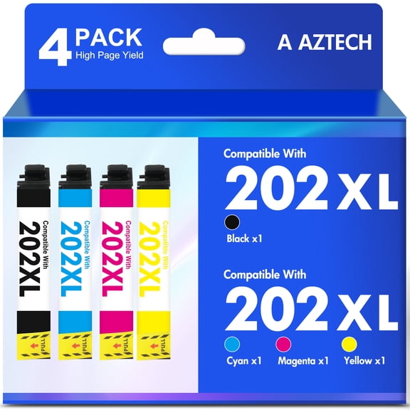 202XL Ink Cartridge Compatible for 202 T202 T202XL WF-2860 XP-5100 Printer Pack of 4