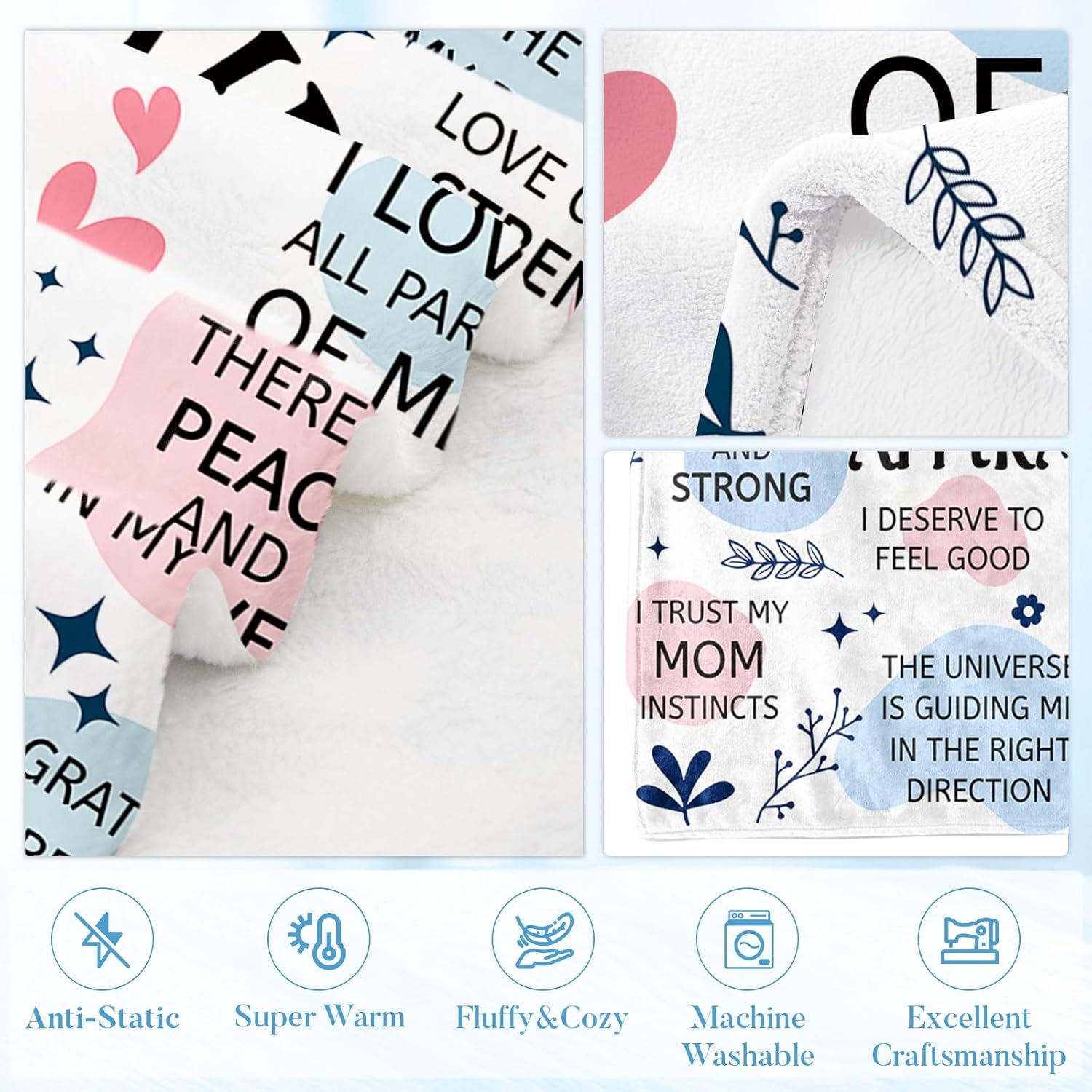 New Mom Gifts for Women, New Mom Blanket, Gifts for New Mom with Mom Daily Affirmations Messages, First Time Mom Gifts Ideas, New Mom Care Gift After Baby, New Pregnancy Gifts for Mom