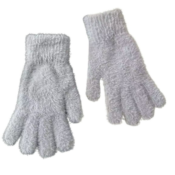 MIASHUI Women's Plush Lined Knitted Gloves, Winter Warm Riding Gloves, Soft Windproof Gloves for Outdoor, Comfortable Touchscreen Design Grey