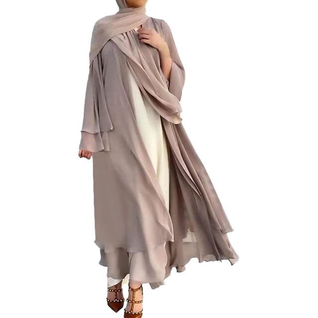 Abayas Robe Musulmane pour Femmes à Manches Longues Abaya Islamique Aïd Dubaï Caftan Robes Moyen-Orient Robe de Prière Robe en Mousseline