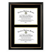 Campus Images  11 x 14 in. Double Degree Petite Black Gold Trim Certificate Frame with Black & Gold Mats