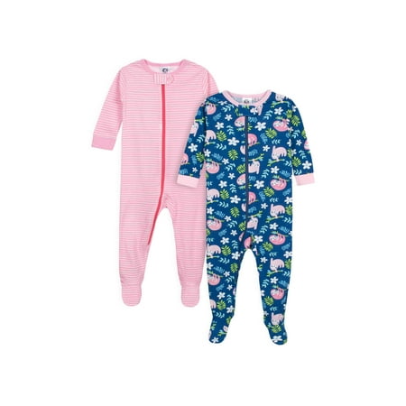 - Gerber Footed tight-fit unionsuit pajamas, 2pk (baby girls)