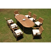 Grade-A Teak Dining Set: 8 Seater 9 Pc: 94" Double Extension Oval Table And 8 Lagos Arm Chairs Outdoor Patio WholesaleTeak #WMLGe