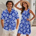 thumbnail image 2 of KUIFORTI Hawaii Matching Couple Outfits Blue Hibiscus Floral Fashionable Women's Casual Dresses & Men's Hawaiian Shirt Breathable Quick-dry Suitable for Everyday Casual Wear, 2 of 6