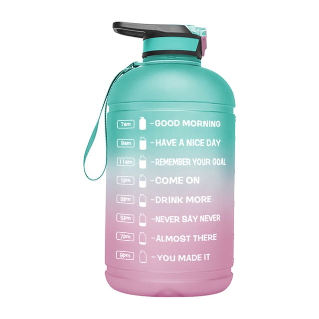 Eigraketly Botella de agua motivacional de 3,78 l con marcador de tiempo, jarra de plástico reutilizable para bebidas, taza para deportes al aire Ropa Deportiva, Zapatos Verde Púrpura