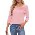 thumbnail image 5 of Olyvenn Womens Tops 3/4 Sleeve Blouses Dressy Casual Fall Sold Color Outfits Front Pleated Tee Eyelets Curved Hem Tunic Tops Pink L, 5 of 9