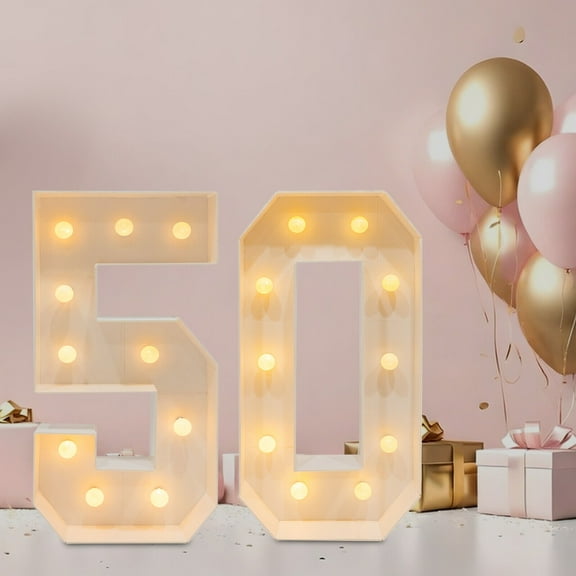 50 Light Up Numbers, White Vintage 50th Birthday Party Decoration, Light Up Numbers for Birthday Decorations