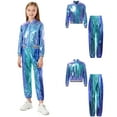thumbnail image 5 of iiniim Boys Girls Hip Hop Modern Dance Outfit Shiny Metallic Long Sleeve Jacket and Pants Set Tracksuit Blue 10, 5 of 7