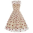 thumbnail image 3 of IBTOM CASTLE Women's 1950s Vintage Dress Short Sleeve Heart Print Mesh Retro Evening Prom Cocktail Party Swing A Line Dress XXL Apricot - Red Heart, 3 of 8