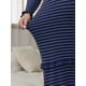 thumbnail image 5 of Vestido de maternidad de punto elástico de manga larga con volantes y rayas para mujer Inspire Chic, vestido maxi cálido de invierno, azul, pequeño, 5 of 6