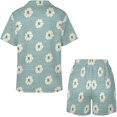 thumbnail image 4 of SKQIT Womens Short Sleeve Pajama Sets, 2 Piece Cute Print Soft Satin Button Down Shirt and Shorts Sleepwear Sets, 4 of 7