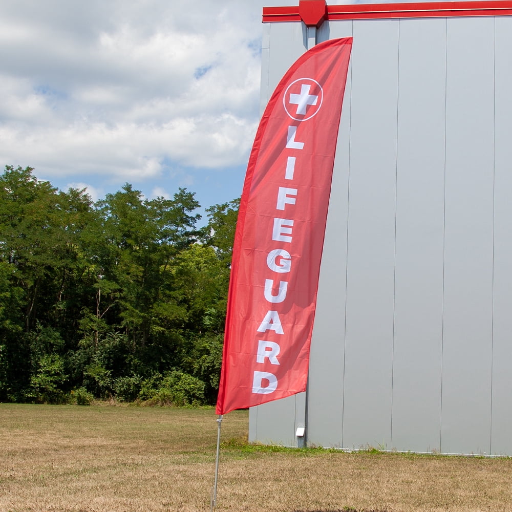 Vispronet Lifeguard Feather Flag Kits - 13.5ft Swooper Flag Pole Set with a Ground Stake – Great for Businesses, Storefronts, Sales - Printed in The USA…