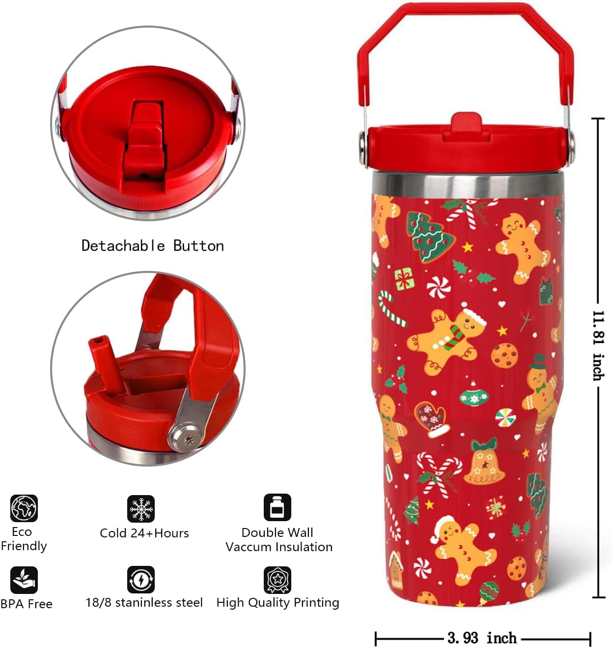 30 oz Christmas Gingerbread Iceflow Flip Tumbler with lid and Straw,Christmas CoffeeTravel Mug Cup Water Botter,Christmas Gifts for Women,Christmas Stuff Decor Accessories