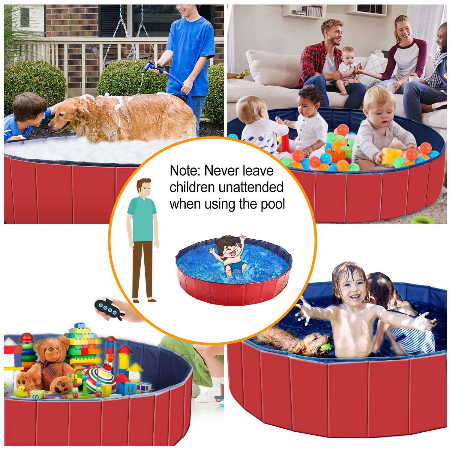 Moclever Foldable Dog Swimming Pool, 63in Kids Swimming Pool Outdoor Bathing Tub for Baby Pet, Red