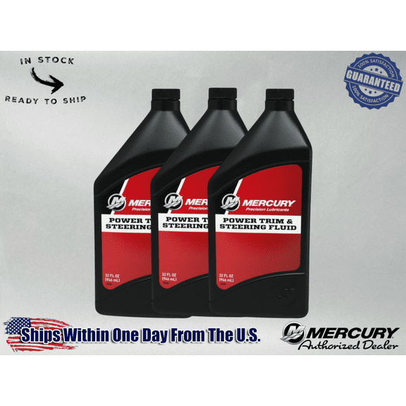 Mercury OEM Power Trim & Steering Fluid Quarts 92-858075K01 3 Pack