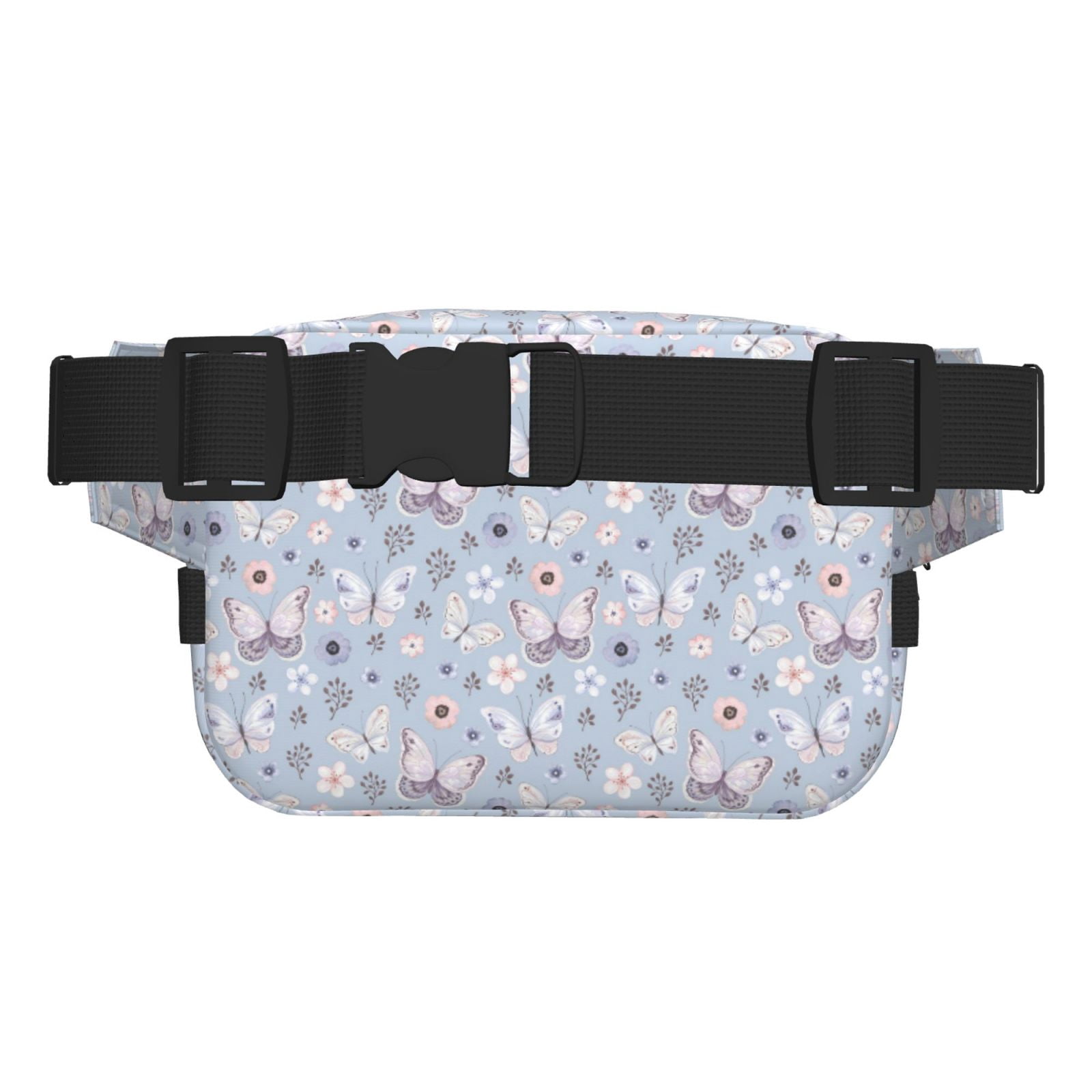 Fuzoiu Blue Butterfly Print Unisex Square Double Layer Waist Bag,Crossbody Fanny Pack Travel Workout Accessory