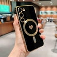 thumbnail image 3 of Magnetic Phone Case for Samsung Galaxy S23 5g [Compatible with MagSafe] Luxury Plating Cute Love Heart Pattern Soft Silicone Protective Shockproof Cover for Galaxy S23 6.1” (Black), 3 of 9