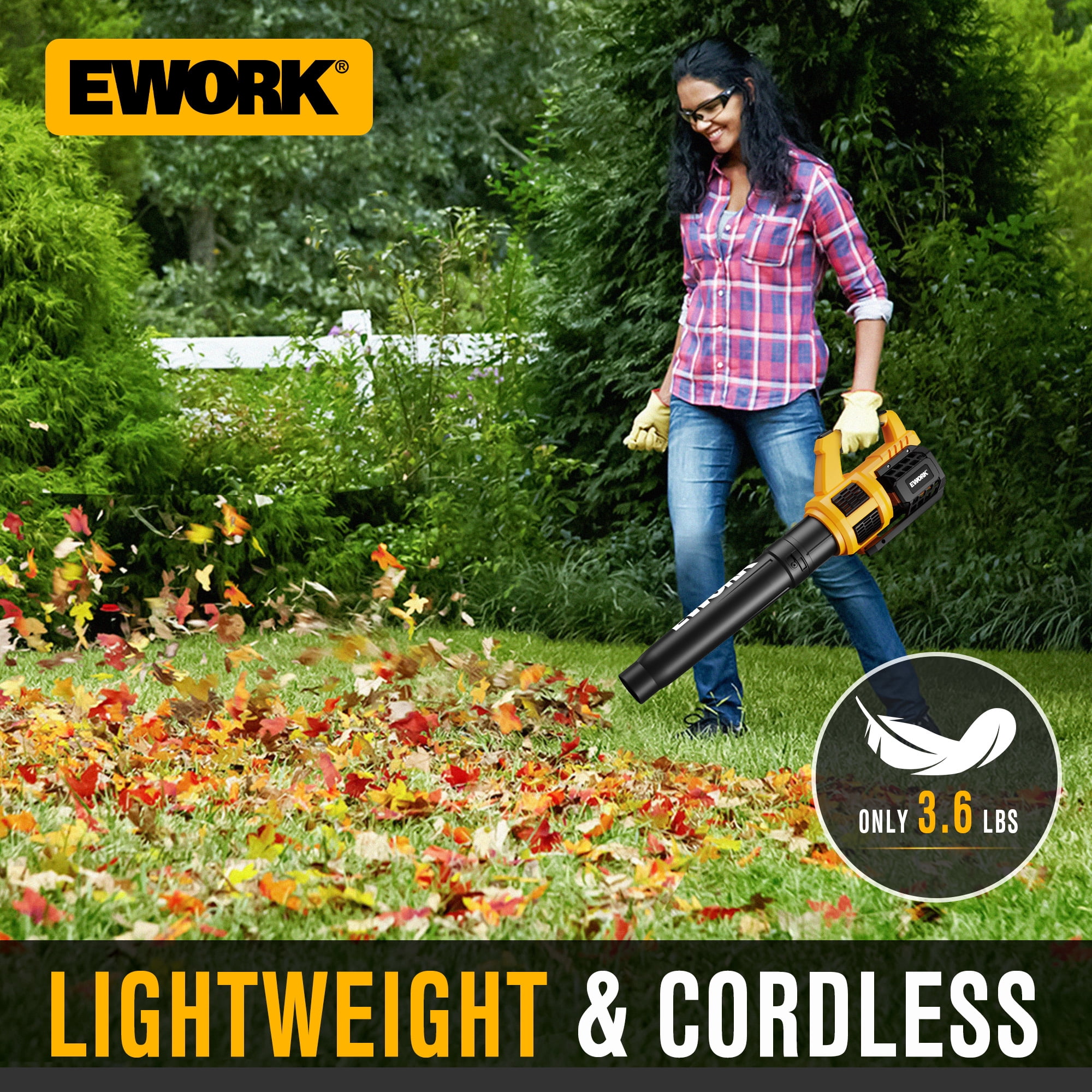 EWORK Cordless Leaf Blower, 20V Electric Handheld Blower with 2X 3.0Ah Batteries & Fast Charger, 550CFM 150MPH Lightweight 3.2Lbs for Lawn Care Yard Patio Cleaning - Yellow
