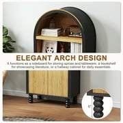 Erinnyees 66.7 Arched Storage Cabinet - Fluted Panel Door, Open Shelf, Versatile Pantry Cupboard for Kitchen, Living Room, Black