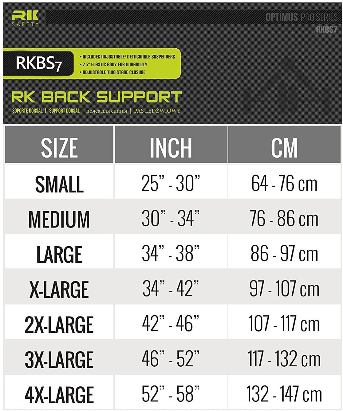 RK Safety RKBST11 Elastic Back Support Belt with Adjustable Shoulder Straps Small, Black 