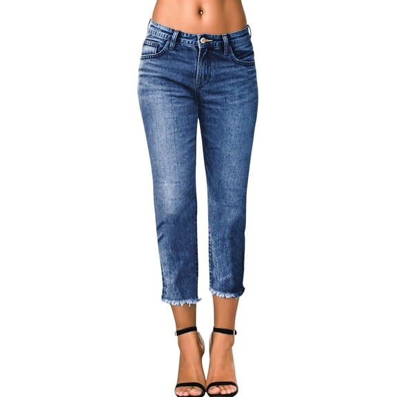 CIENVNSTG Capri Jeans for Women High Waisted Straight Skinny Leg Raw Hem Denim Trendy Womens Pants Trendy 2026 Summer Fashion Light Blue L