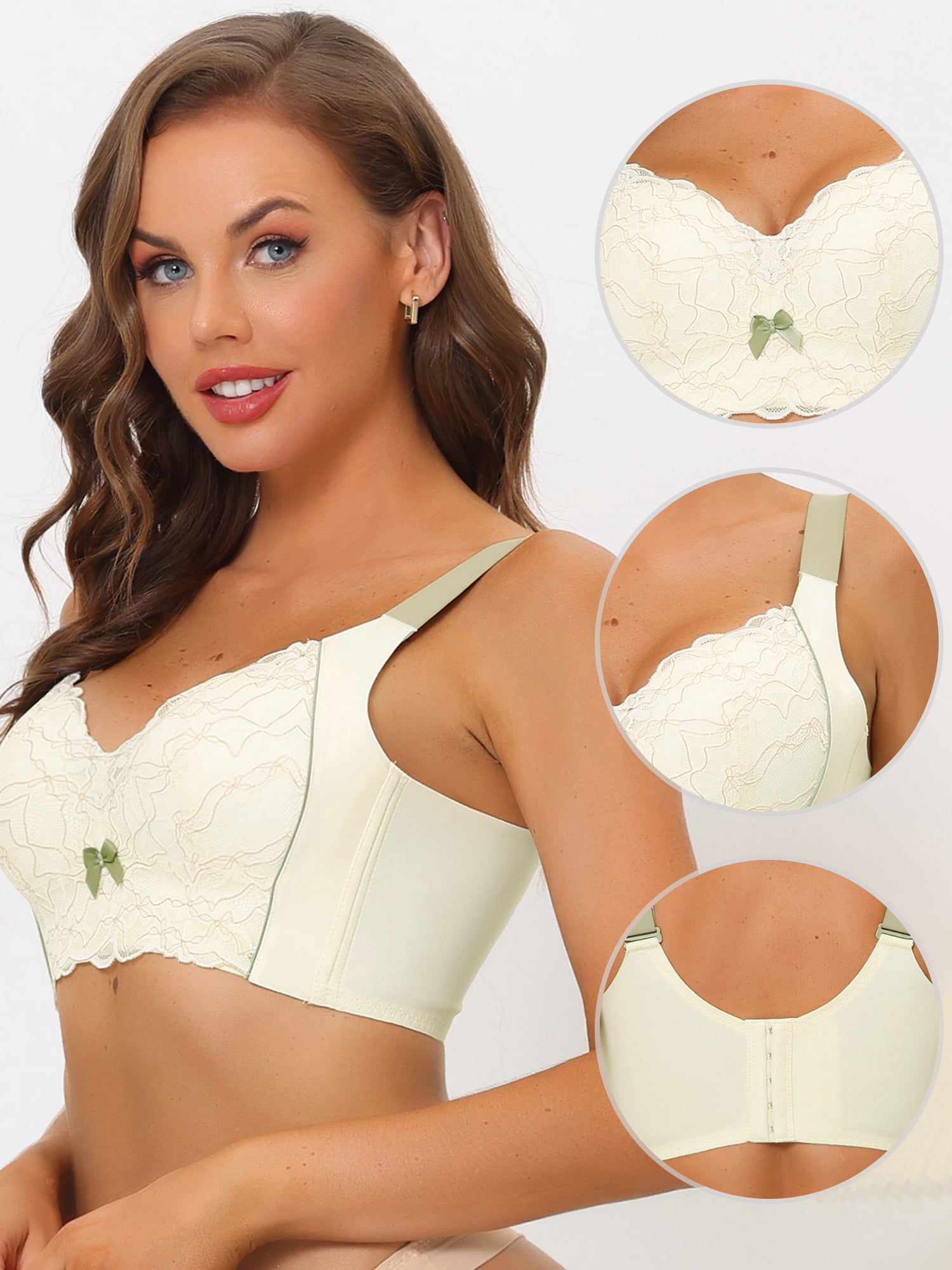 Unique Bargains Women's Wide Straps Padded Lace Push Up Tie Bra 38C Beige