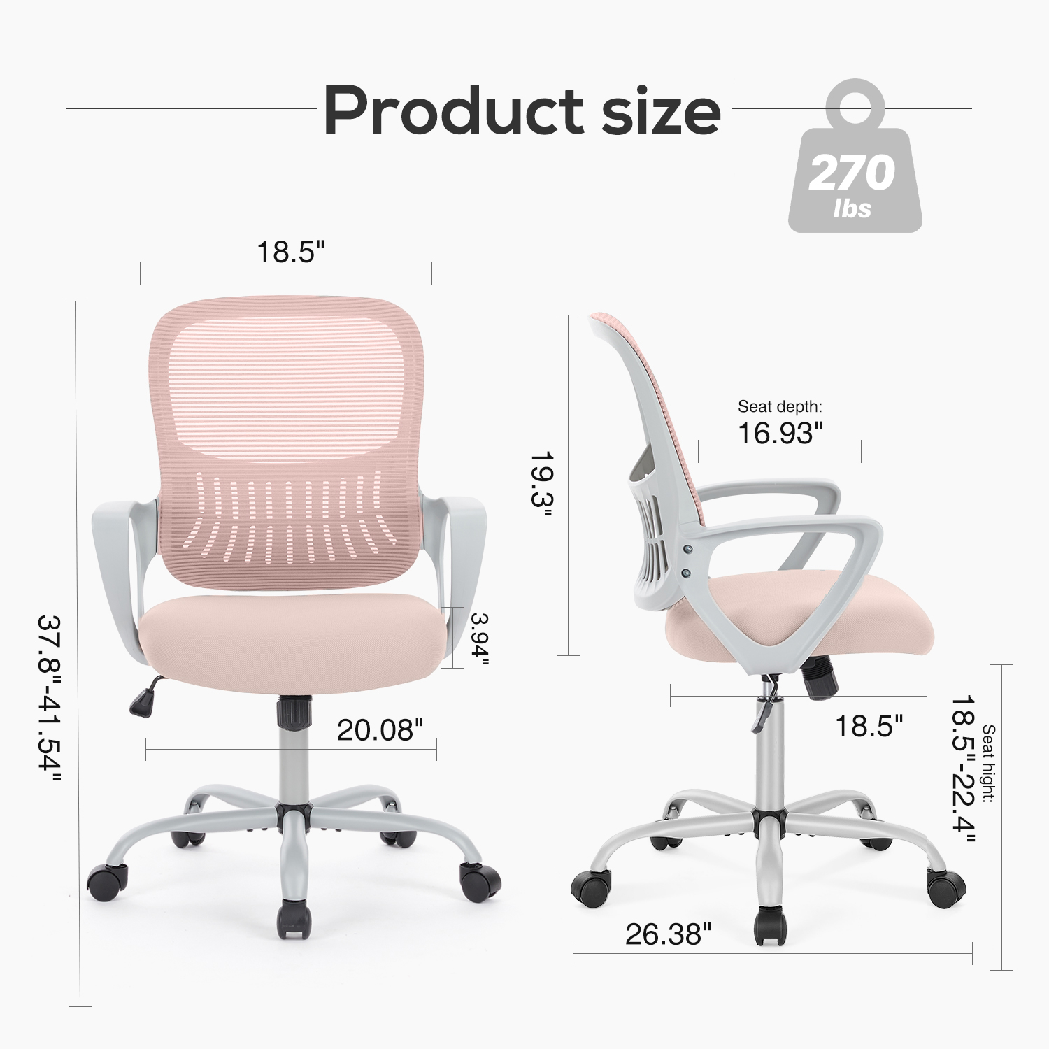 edx Ergonomic Desk Chair with Lumbar Support, Pink photo 4
