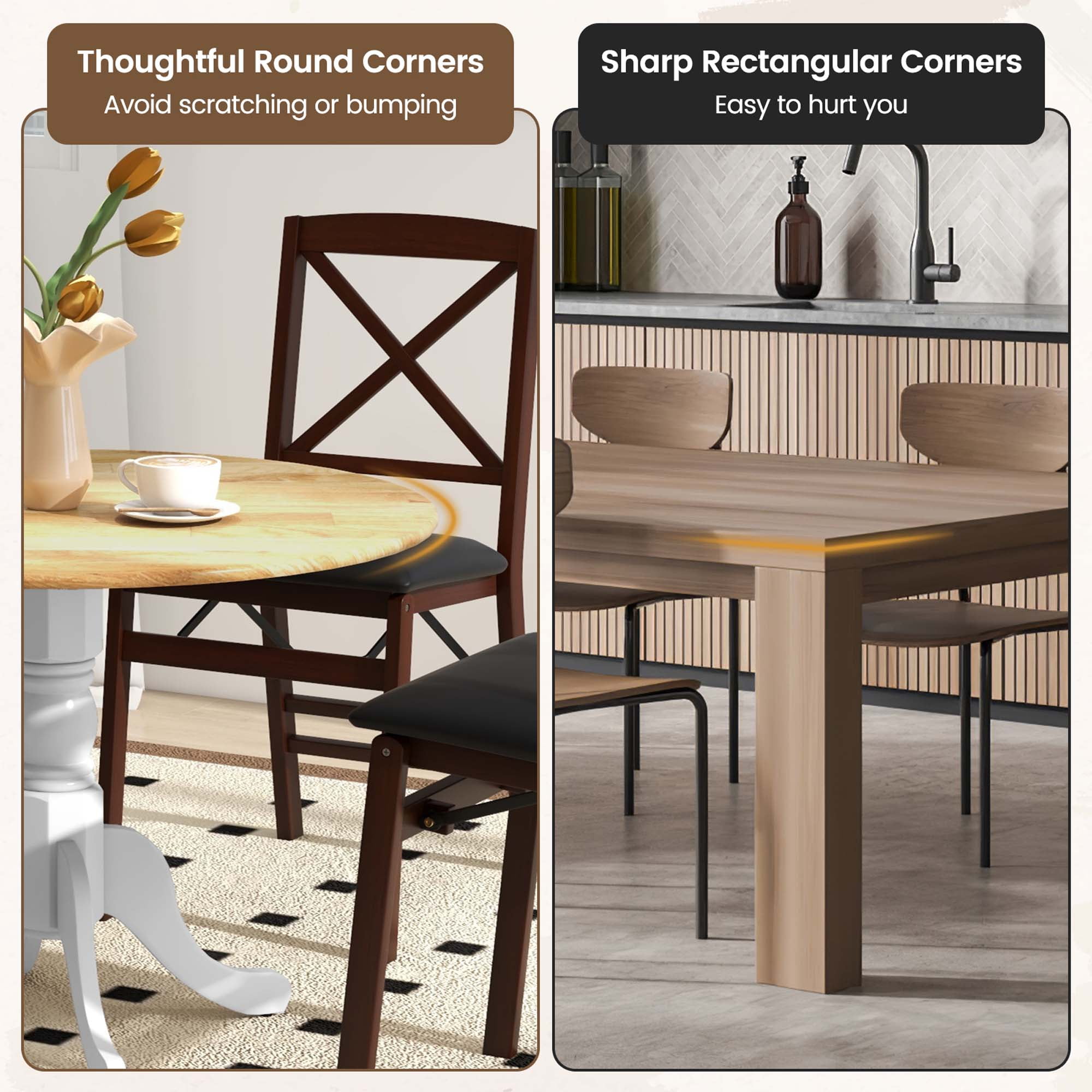 Costway 4-Person Dining Table Wooden Kitchen Table with Solid Rubber Wood Frame for Kitchen White&Natural